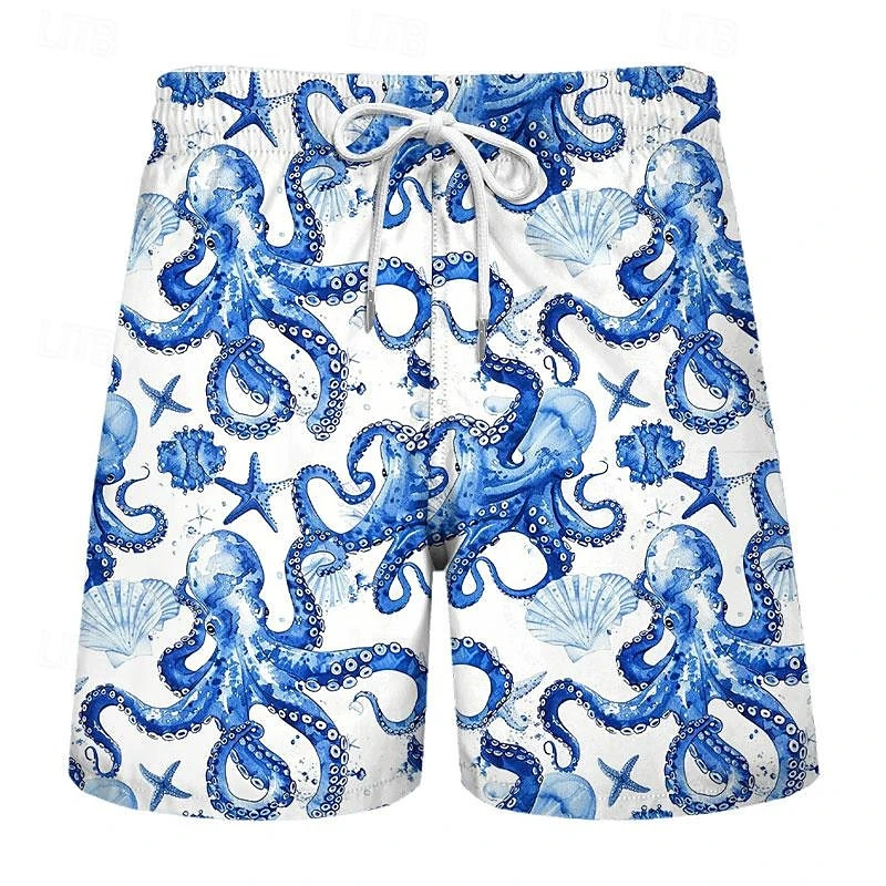 Ocean 3D Turtle Print Men's Casual Shorts Tropical Summer Style Fashion Shorts, Quick-drying And Comfortable Close-fitting Man