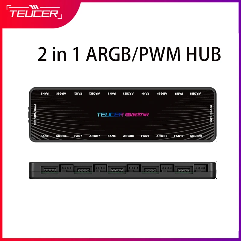 

TEUCER LP-10 2 in 1 ARGB/PWM HUB SATA Power Interface 5 Ports 5V 3pin ARGB and 5 Ports 4pin PWM HUB Fan HUB Adapter