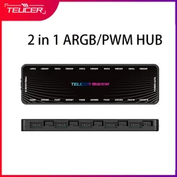 Teucer Lp-10 2 In 1 Argb/Pwm Hub Sata Power Interface 5 Poorten 5V 3pin Argb En 5 Poorten 4pin Pwm Hub Fan Hub Adapter