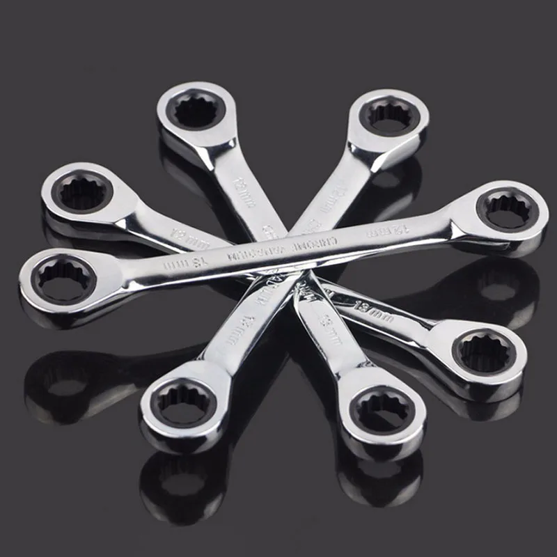 WEELEE 1-Piece Double Ratchet Wrench Spanner Tool Hand Tool 72-Tooth Chrome Vanadium Steel Mirror Finish