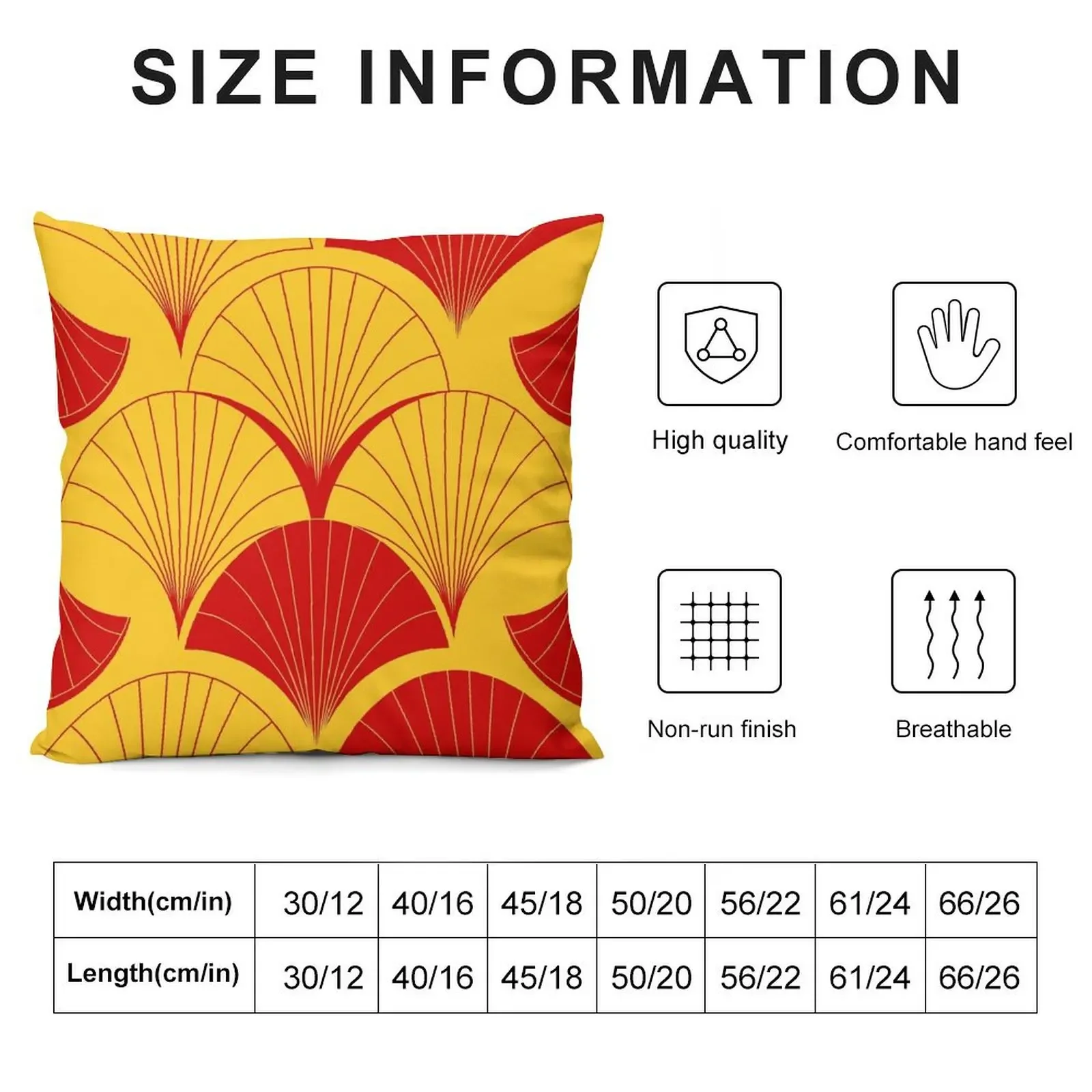 Asian Art Deco Red And Yellow Fan Pattern Throw Pillow Pillow Case Christmas Pillow Cover Pillowcases