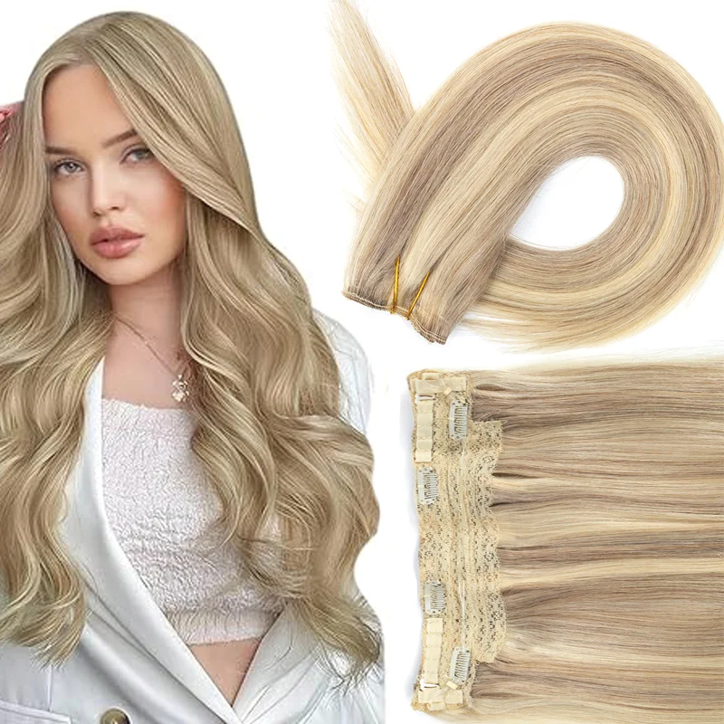 Human Hair Invisible Wire Extensions with Transparent Headband 4 Clips Adjustable Size Secret Wire Hairpiece 12-24Inch for Women