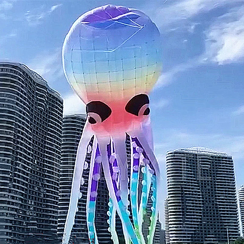 Free shipping 12m rainbow octopus kites inflatable toys parachute windsurf colorful flying kites large outdoor games Kite string