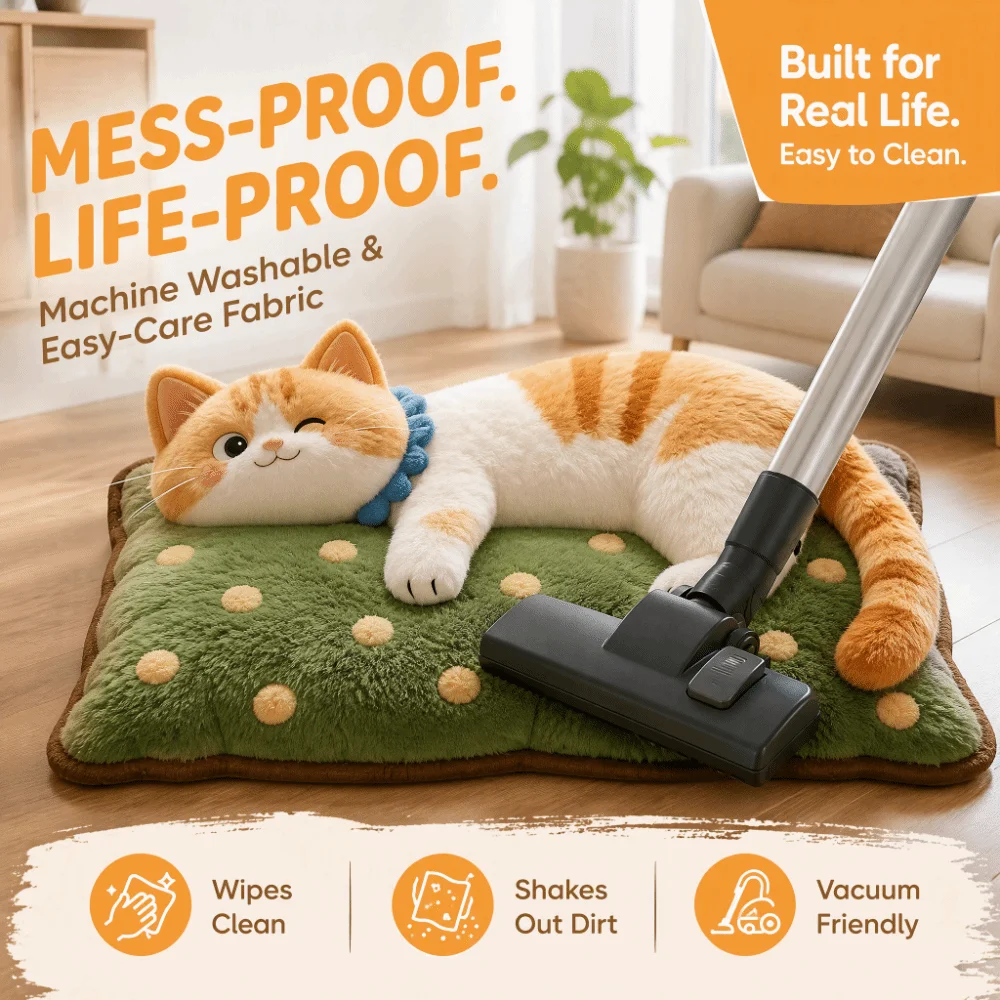 Cute 2D Cat Area Rug Pashmina Anti-fouling Home Decor Carpet Easy to Clean Non-Slip Cartoon Carpet Living Rooms