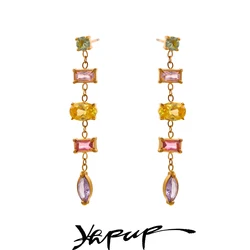 Yhpup Exclusive Delicate Colorful Bling Cubic Zirconia Drop Dangle Earrings Gift Stainless Steel Fashion Jewelry Waterproof