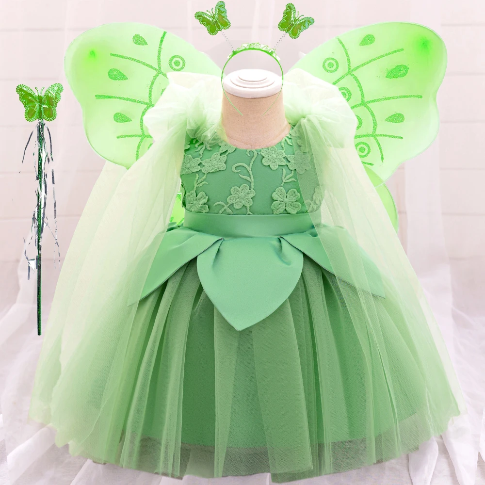 Fairy Elves Tinkerbell Baby Girls Flower Party Dress With Wings Carnival Halloween Princess Costume Tinker Bell Princess Dresses