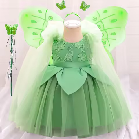 Fairy Elves Tinkerbell Baby Girls Flower Party Dress With Wings Carnival Halloween Princess Costume Tinker Bell Princess Dresses
