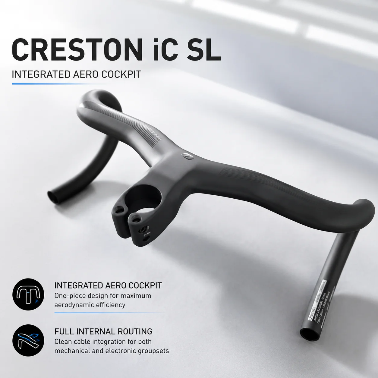 Creston IC SL Carbon-Cockpit Vollständig Intern Verlegte Rennrad-Lenkstange Di2 Matt Schwarz Integrierter Carbon-Lenker