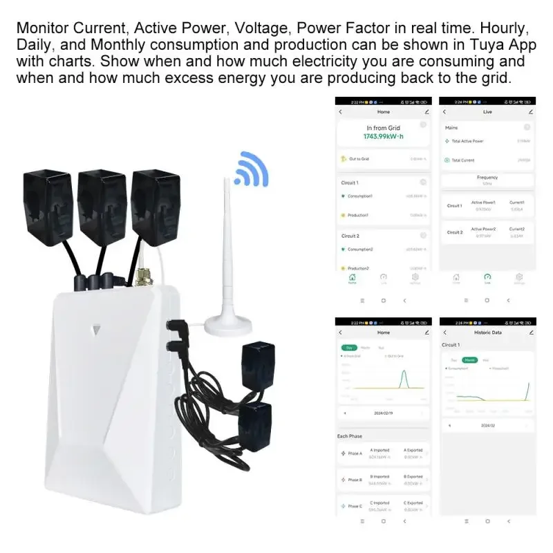 3 Phase 200/300A WIFI Smart Bidirectional Circuit Power Energy kWh Meter Monitor 5PCS CT Clamp Current Transformer by TUYA App