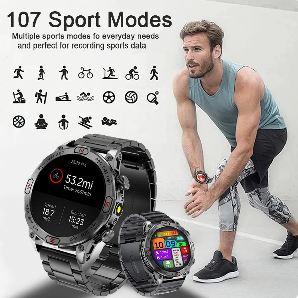 2024 New Smart Watch Men LED Flashlight 1.43-Inch Ultra HD AMOLED Screen 450 mAh Bluetooth Call SmartWatches For Huawei Xiaomi