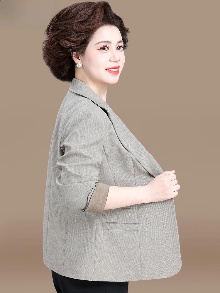 

Ele Spring Faion Outerwear for Middle-Aged Mothers Ladylike Brand Top Women's Loose Fit Cotton Blend V-Ne Single Button