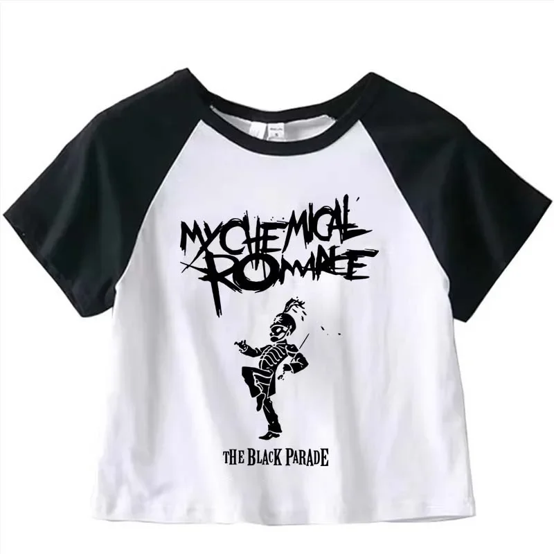 My Chemical Romance Graphic Crop Top Girl Cyber Y2k Kawai Fashion Harajuku Crop Top Summer Sport T Shirt Jogging Short Sleeve