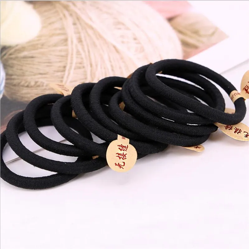 10PCS New style seamless labeling rubber band black basic hair tie high elastic hair rope 0.6 thick thread head rope