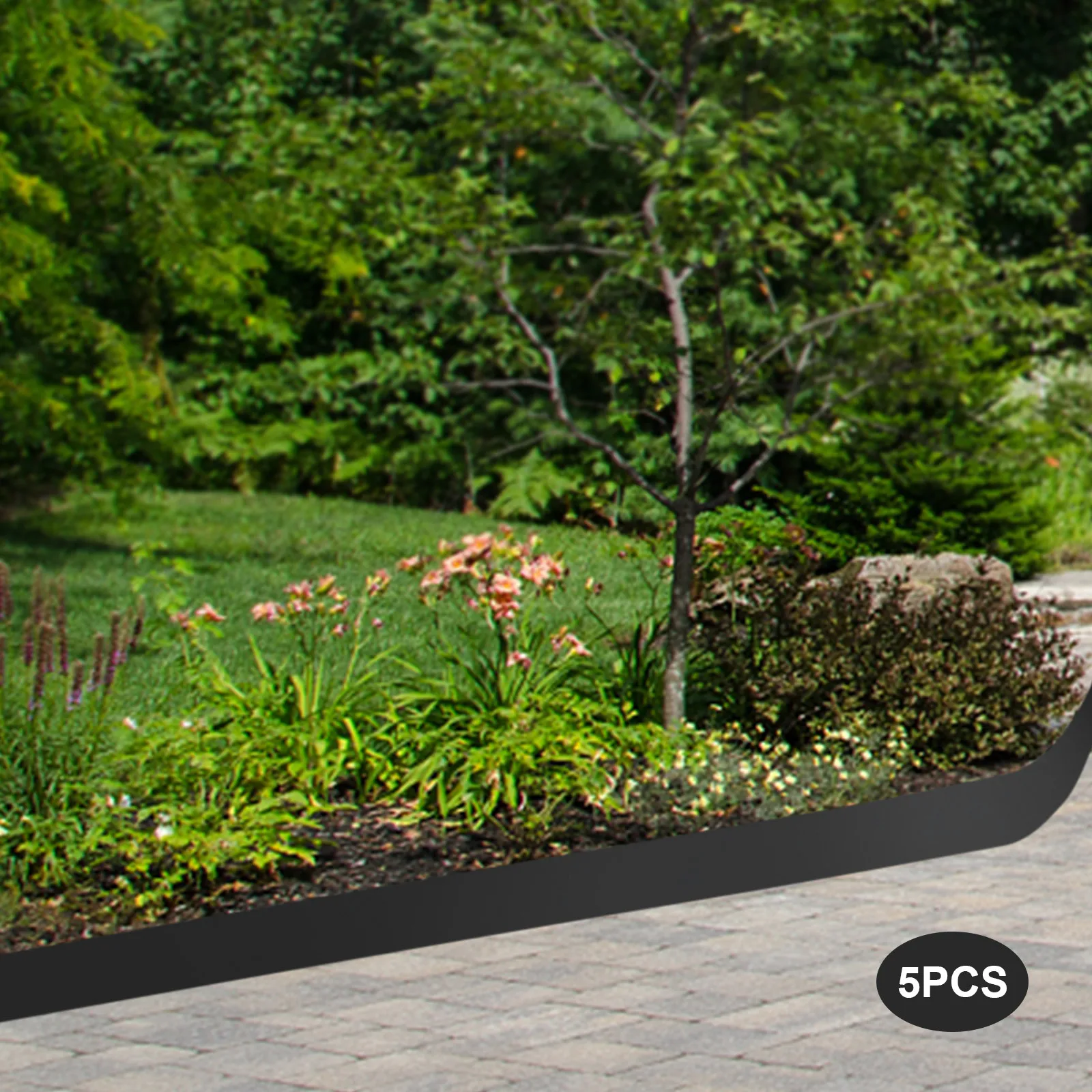 5-Pack 39" Steel Lawn Edging - 5" High Black Landscape Border | Flexible & Heavy Duty, No Dig Needed