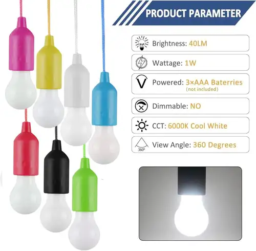 LED Pull Cord Light Bulb Battery Operated Portable Hanging Pull Cord Lamp Lantern for Camping Garden Party Emergency Home - Image 4
