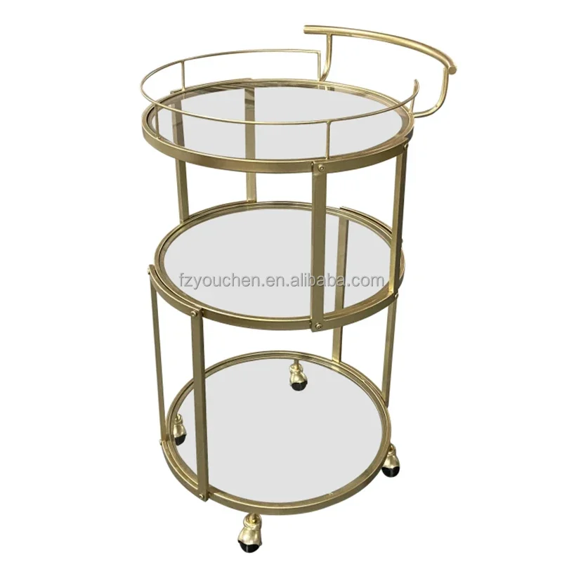 2 Tier Rolling Kitchen Cart Home Bar Serving Cart Gold Serving Cart with Wheels and Handle for Dinning Room