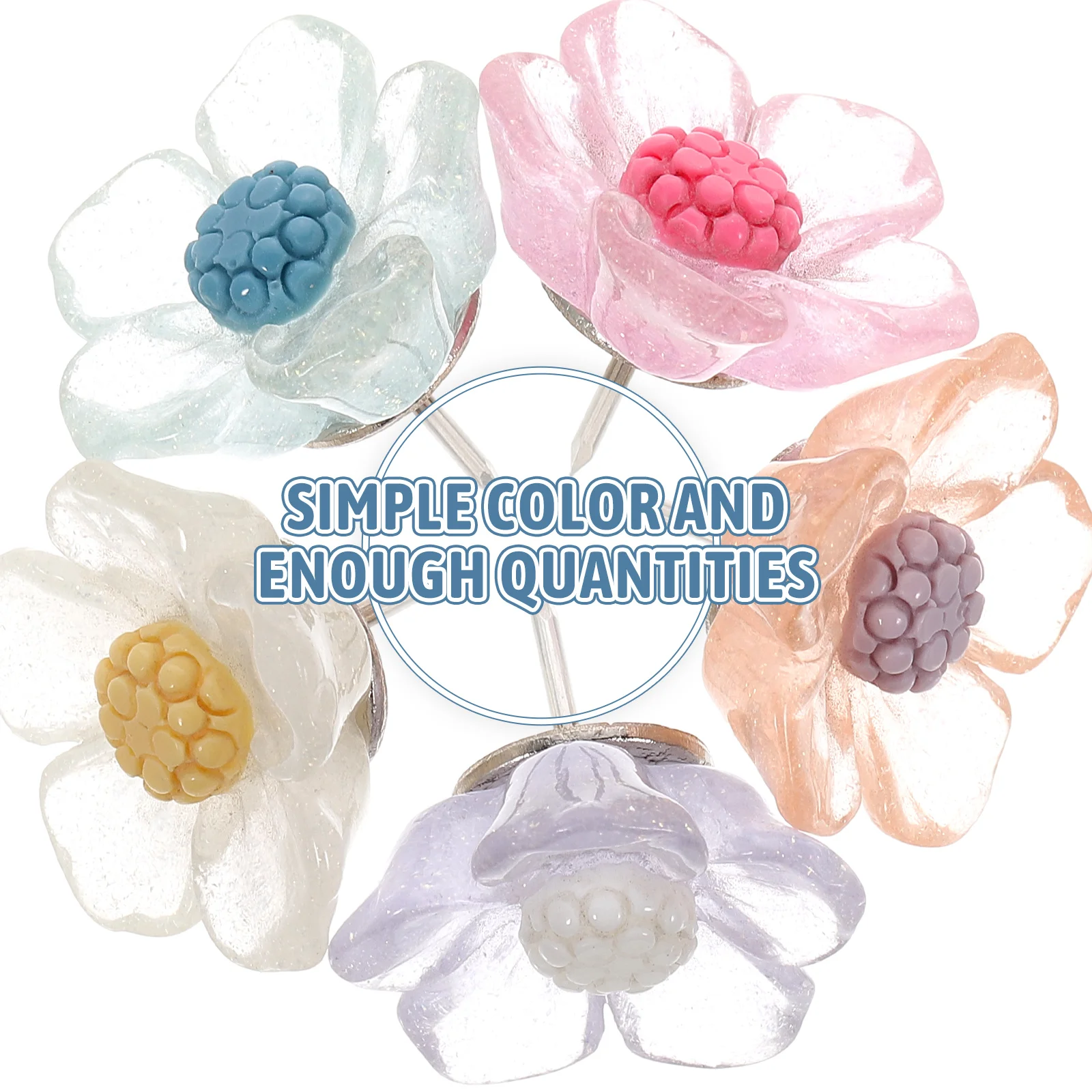 

20pcs Flower Shaped Pushpins Resin Thumbtacks Replaceable Multi-Function Office Supplies Wall Decoration Pins Compact
