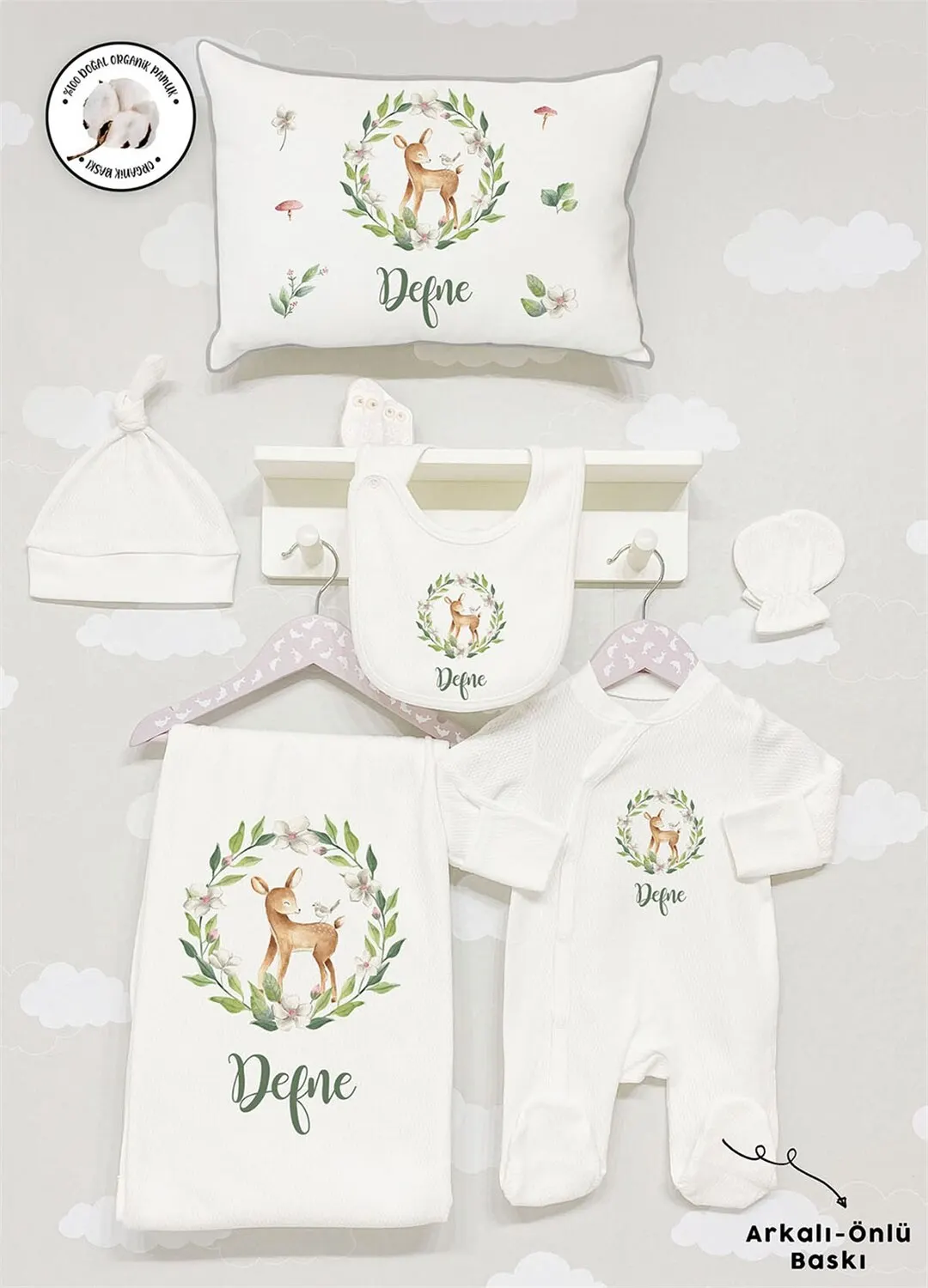 Personalized Organic Cotton Fabric Girls Boy Baby 6-Pcs Rompers Set Custom Clothes Winter Spring