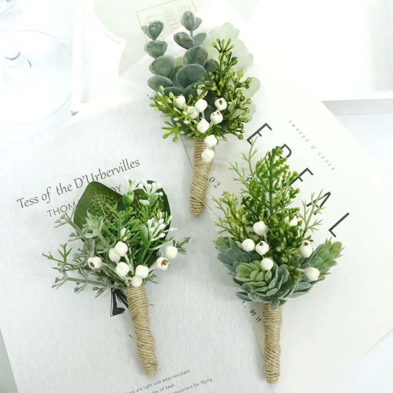 Verde artificial flores boutonniere masculino broche casamento pulso corsage acessórios de casamento dama de honra boutonniere mariage homme