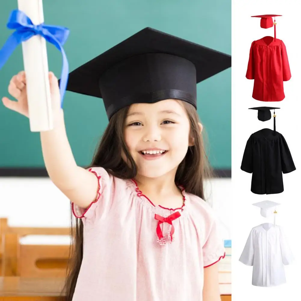 1 Set Graduation Gown Loose Zipper With Hat Tassel Kid Academic Dress Student Kindergarten Primary School Graduation