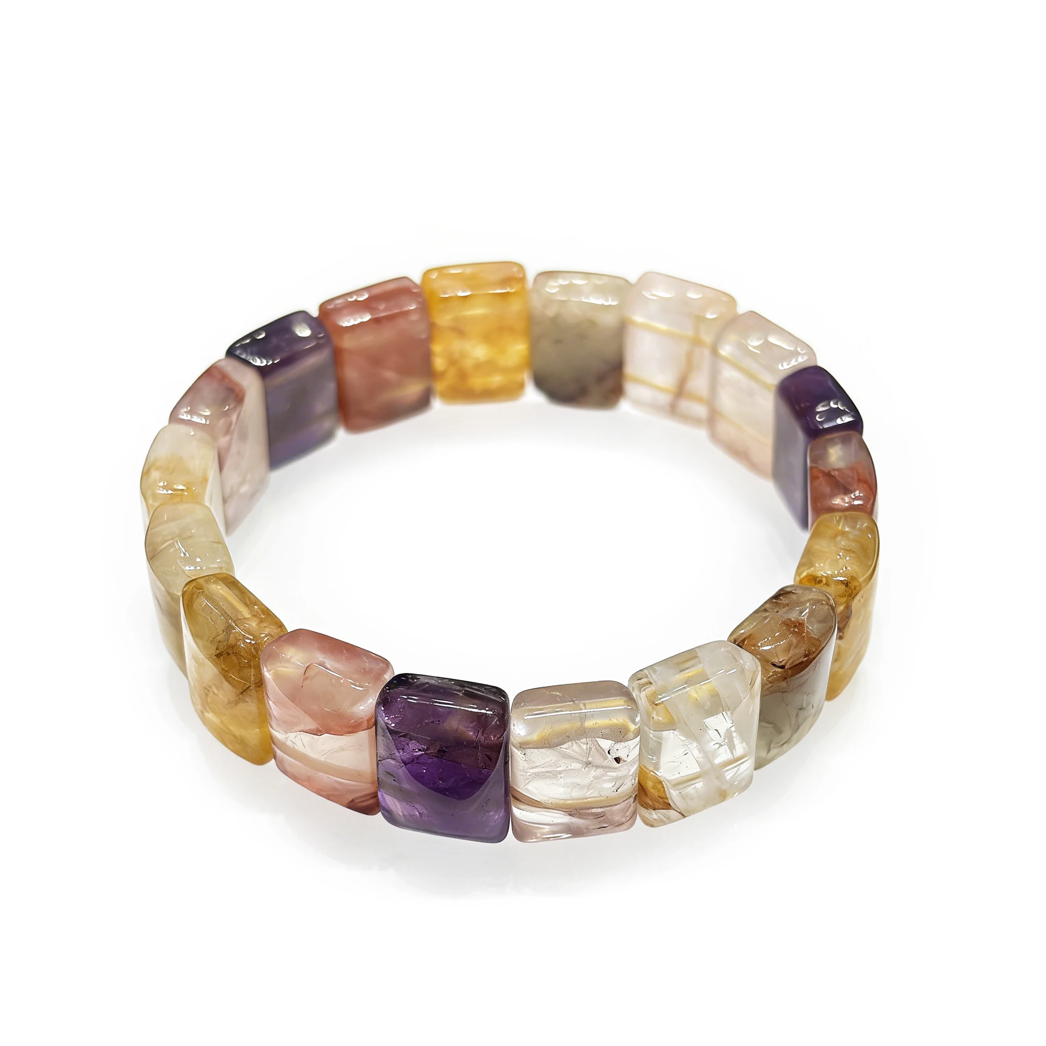 

Natural Multi-Gemstone Crystal Square Slab bead Stone Bracelet,Artistic Multi-Tonal Aesthetic Gift,Statement Accessories