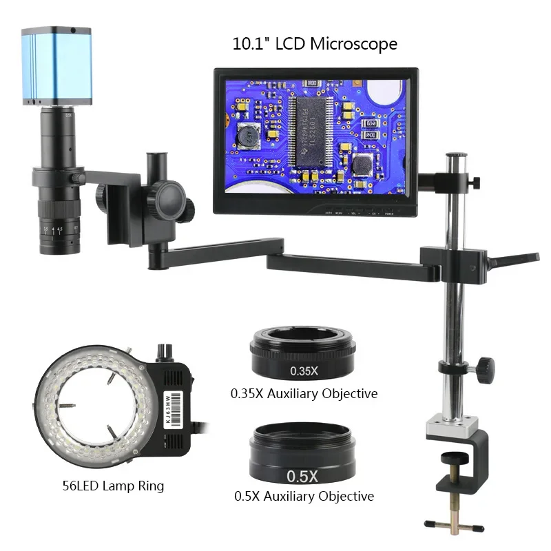 1080P HDMI Type-C Auto Focus SONY IMX307 Measure Video Microscope Camera 120X 180X 200X Mount Lens Microscope Stand Table Frame