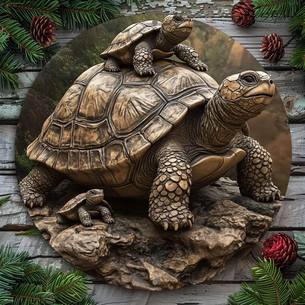 2D Vintage Turtle Wall Wooden Disc Decoration Indoor Outdoor Round Bars Kitchen Cafe Home Office Party Decoration Creative Gift