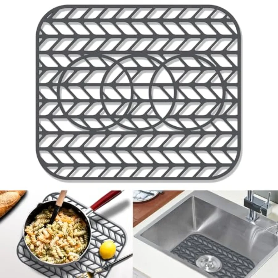 

Sink Protectors for Kitchen sink, 13 5/8" x 11 5/8" Folding Non-slip Silicone Mat Grid for Bottom of Farmhouse Stainless Steel