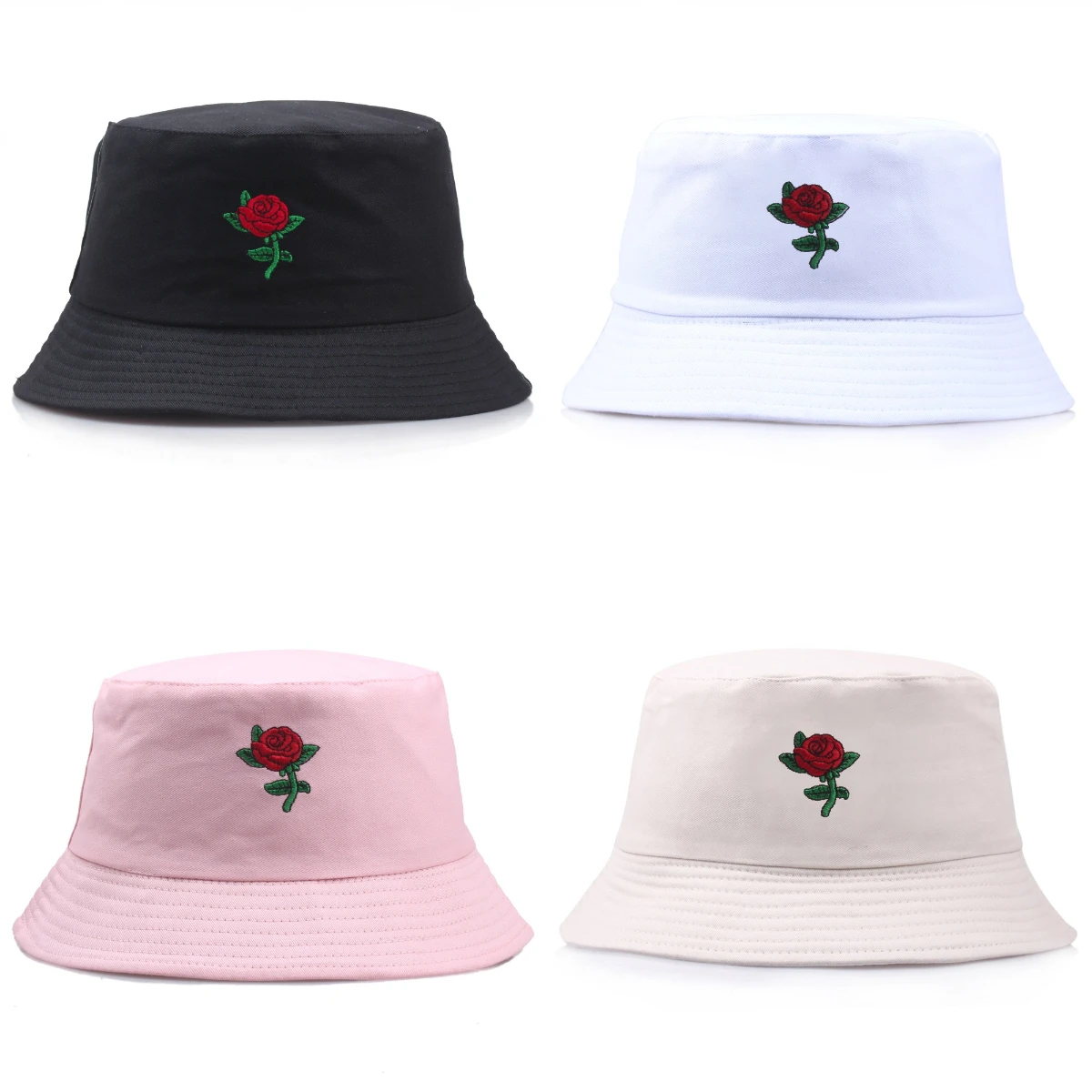 

Rose Embroidery Bucket Hat Fashion Trend Fisherman's Hat Soft and Comfortable Basin Hat Versatile Solid Color Tourism Sun Cap