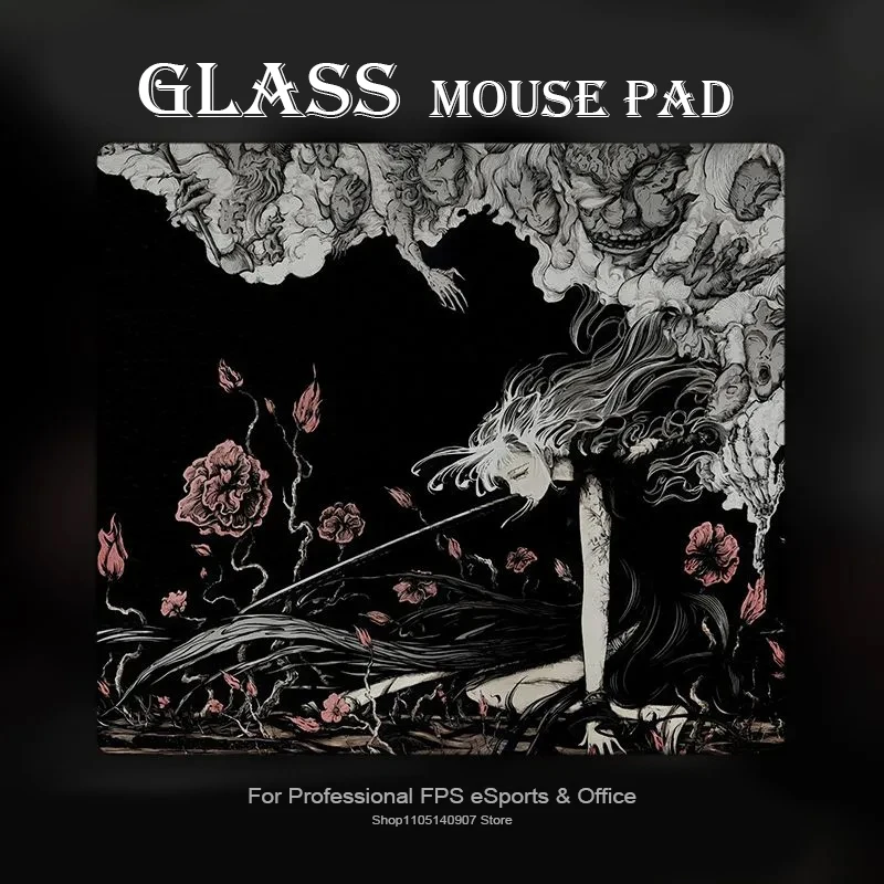 

Gothic Rose Demon Cool Photovoltaic Glass Gaming Mouse Pad - Ultra Smooth Hard Surface for FPS eSports & Waterproof Office Use