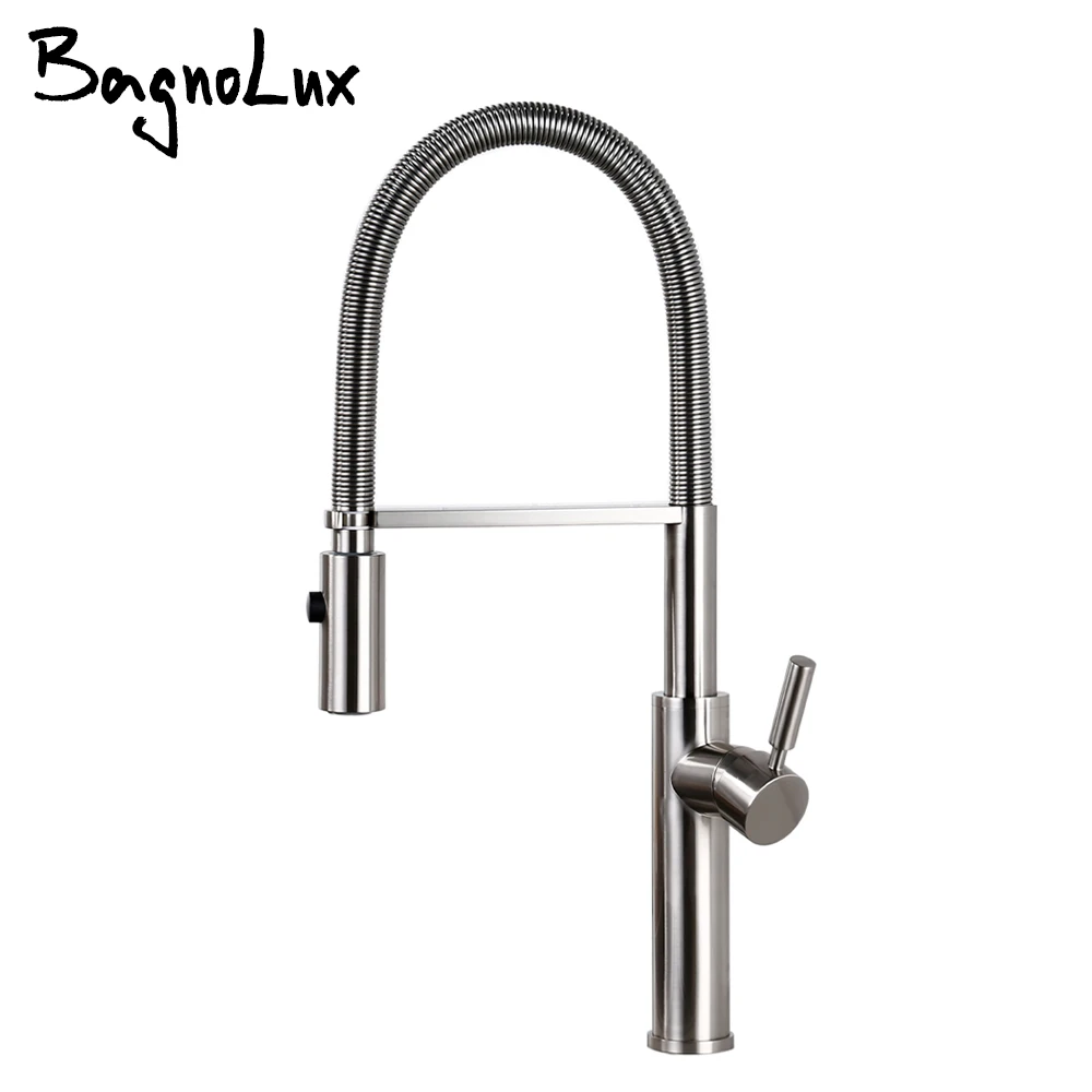 Bagnolux Brushed Nickel Brass Sink Black hose  Mount Pull Down Dual Sprayer  Nozzle  Mixer Water Taps Kitchen Faucet