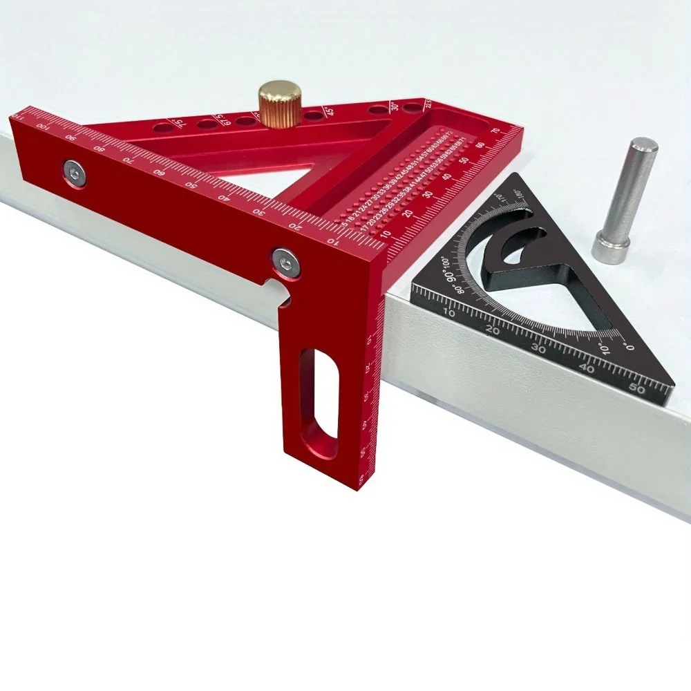 Precision Aluminum Alloy Multi Angle Ruler Red and Gray Precision Hole Scribing Carpenter Square Measuring Ruler Woodworking
