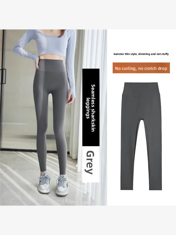 ハイウエスト スポーツレザー タイトパンツ プラスサイズ 夏 薄手 ヨガ フィットネス ジムウェア 日焼け防止 痩身 ベースレイヤー パンツ