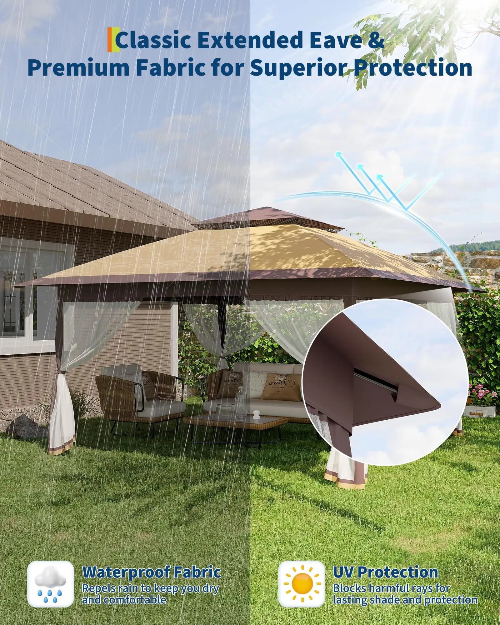 Tonnelle Pop-Up 3x3m Imperméable avec Moustiquaire et Sacs de Sable – Abri de Jardin Réglable et Pliant