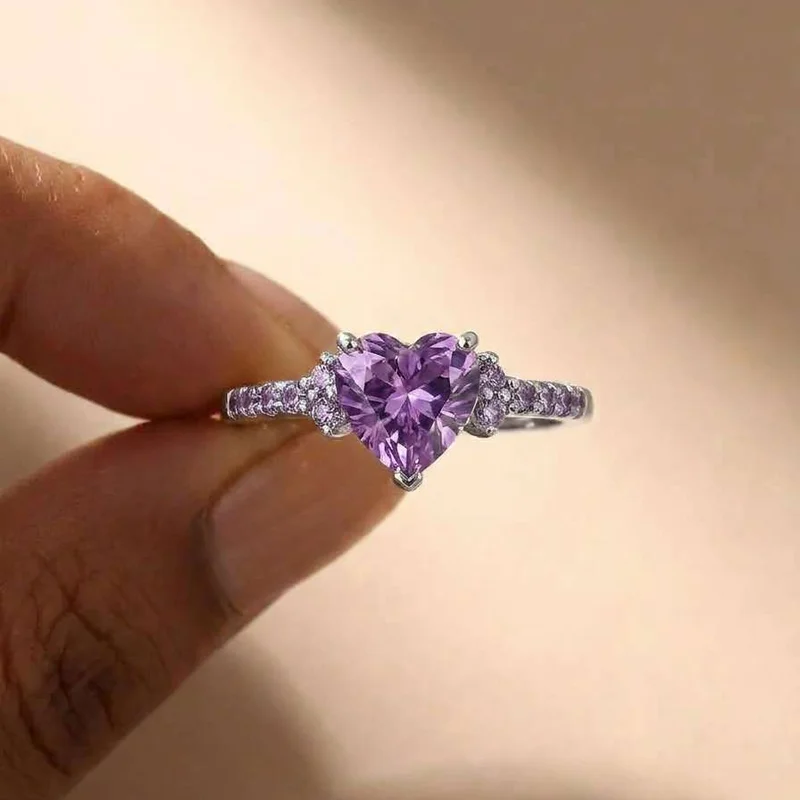 

925 Sterling Silver White Heart Cubic Zirconia Rings for Women Unique Wedding Engagement Accessories Fancy Lady Romantic Jewelry