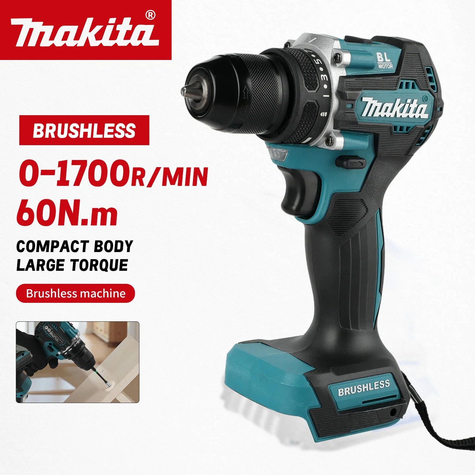 

Аккумуляторная дрель-шуруповерт Makita DDF487 18В, бесщеточная, 40Нм, 350 фунтов-на-дюйм, 0-1700 об/мин, 2 скорости, патрон 10 мм, без аккумулятора и зарядного устройства