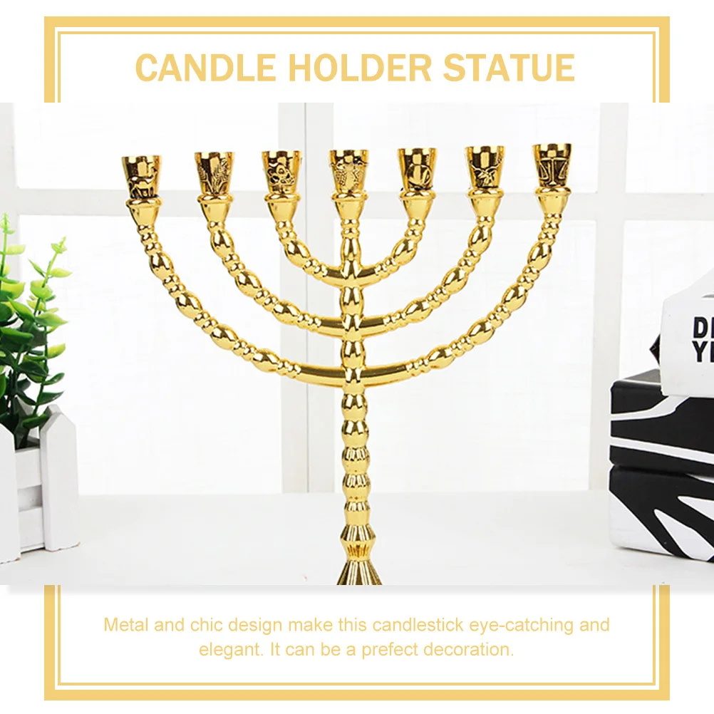 

Metal Hanukkah Holder 7 Branches Menorah Jewish Candlestick for Living Room Bedroom Desktop Decoration Festival Gift