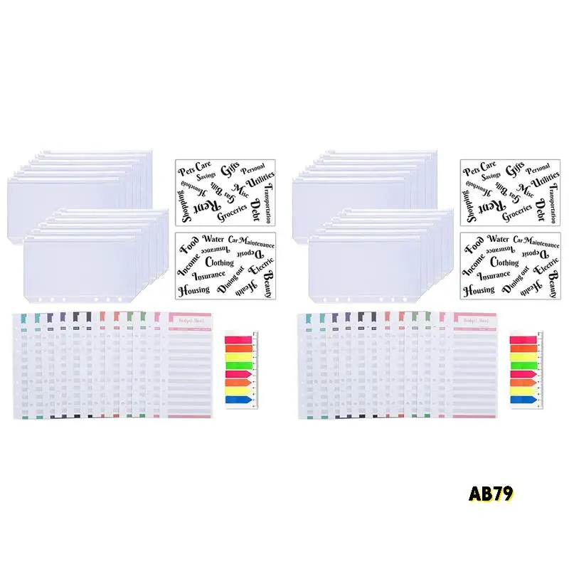 54 แพ็ค A6 กระเป๋า Binder ชุด A6 Binder กระเป๋าซิปค่าใช้จ่าย Budget แผ่นเงินสดซองจดหมายป้ายสติกเกอร์ Neon หน้า