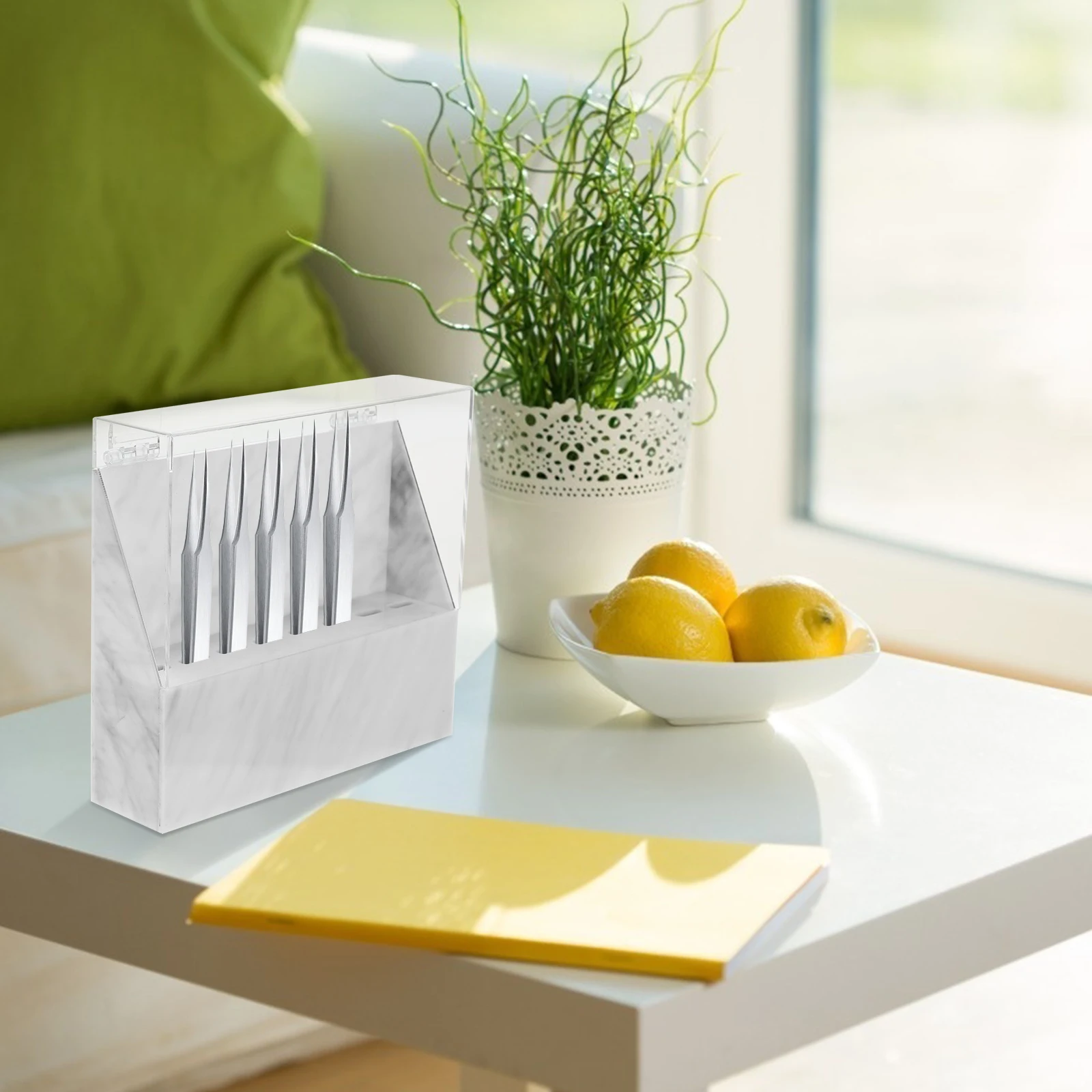 Suporte de pinça de cílios com 8 furos, suporte acrílico para extensões de cílios, estojo de armazenamento portátil compacto e durável com organizador de tampa