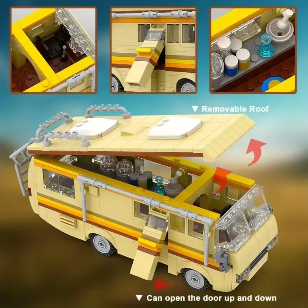 Décennie s de construction de voiture MOC Breaking Bad Cooking Lab, kit de voitures, bus high-tech, véhicule, bricolage, modèle dos, camionnette, cadeaux jouets, 360 pièces