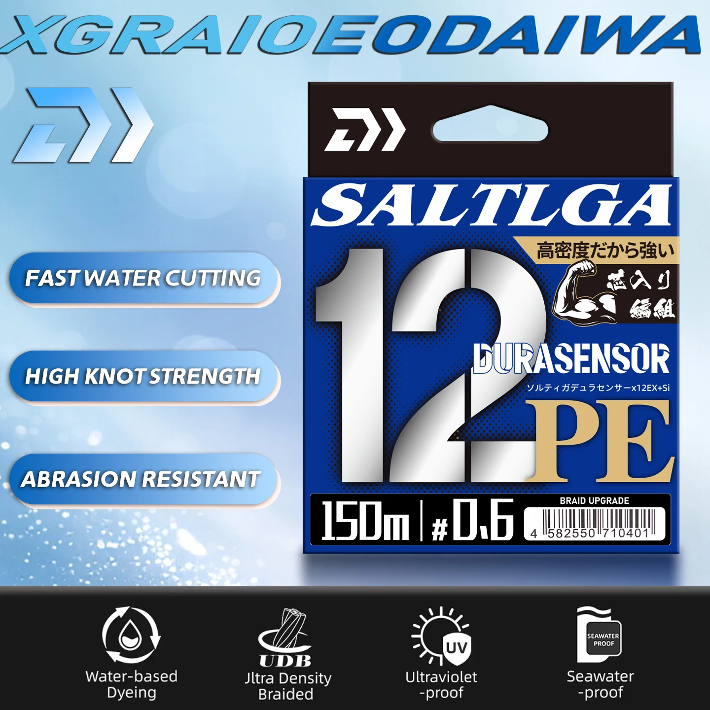Original XGRAIOEO DAIWA J-BRAIDED GRAND Fishing Line 300M 12 Strands Braided PE Line Fishing Tackle 10-100LB Made in Japan