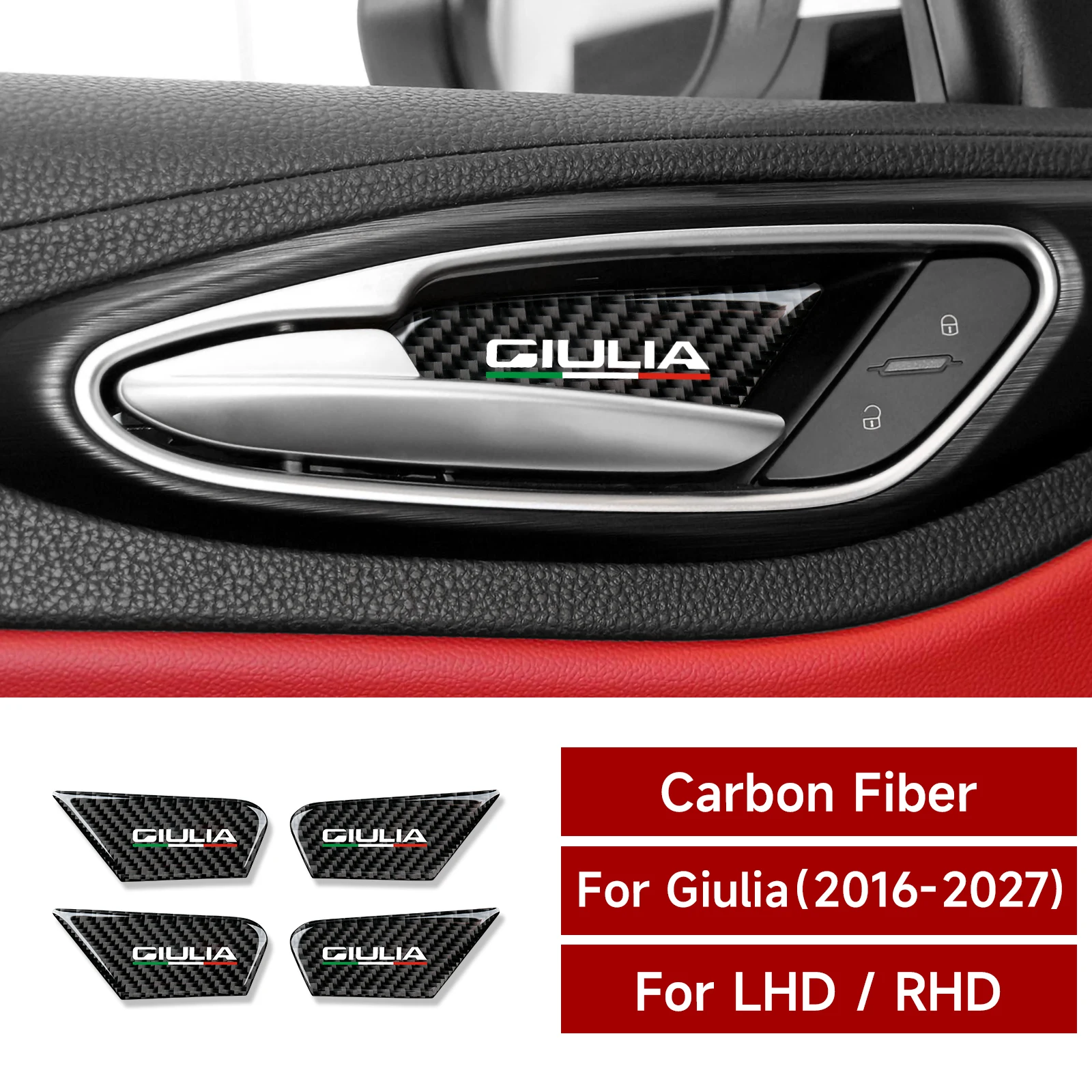 Für Alfa Romeo Giulia 952 2016–2027, Innentürschüssel-Schutzplatte, Innenaufkleber aus Kohlefaser, Zubehör für Autotürverkleidungen. – Detail 8