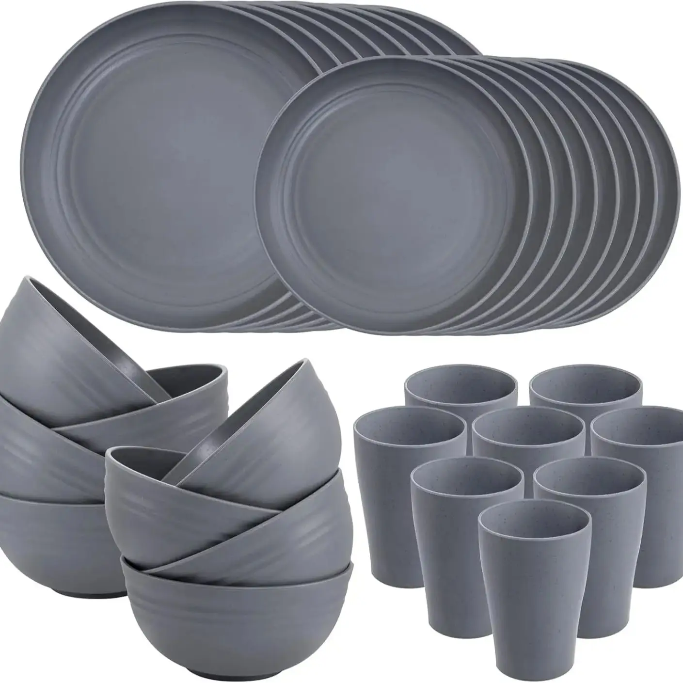 Supernal 24pcs Wheat Straw Dinnerware Sets,Unbreakable Dinnerware Sets ,Dark Grey Set,12pcs Plates, 6pcs Bowls, 6pcs Cup