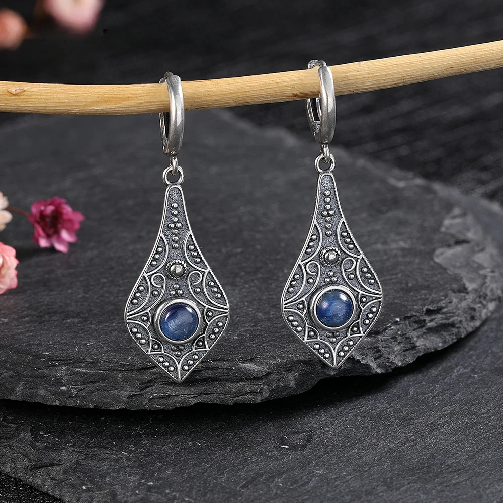 Vintage Kyanite 925 Sterling Silver Long Drop Earrings Wedding Party Gift Jewelry Natural Moonstone Earring for Women