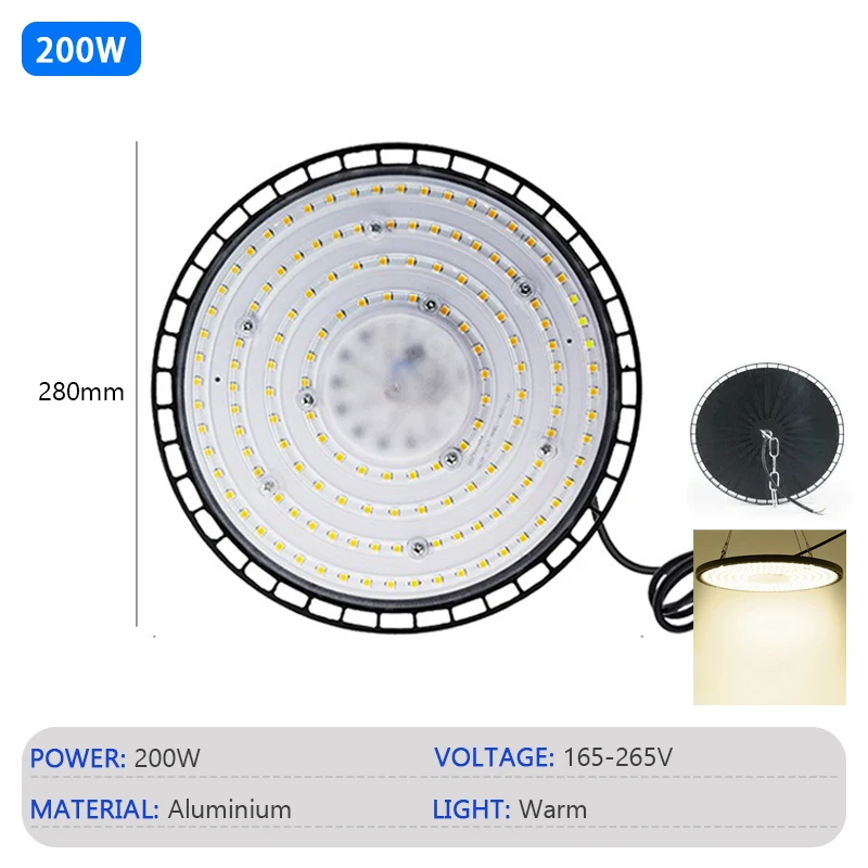 Hoogbouwverlichting 100/150/200W 220V Superheldere 6000K UFO LED Waterdicht Commerciële Markt Magazijn Garage Industriële Verlichting