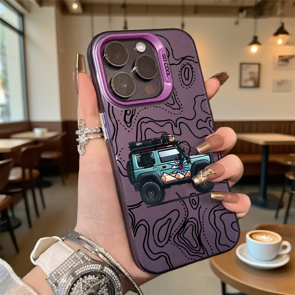 Stoßfeste Handyhülle mit Fahrzeug- und Topographiekarte für iPhone 16 15 14 13 12 11 Pro Max/Mini, kratzfeste Premium-Hartschale – Detail 8