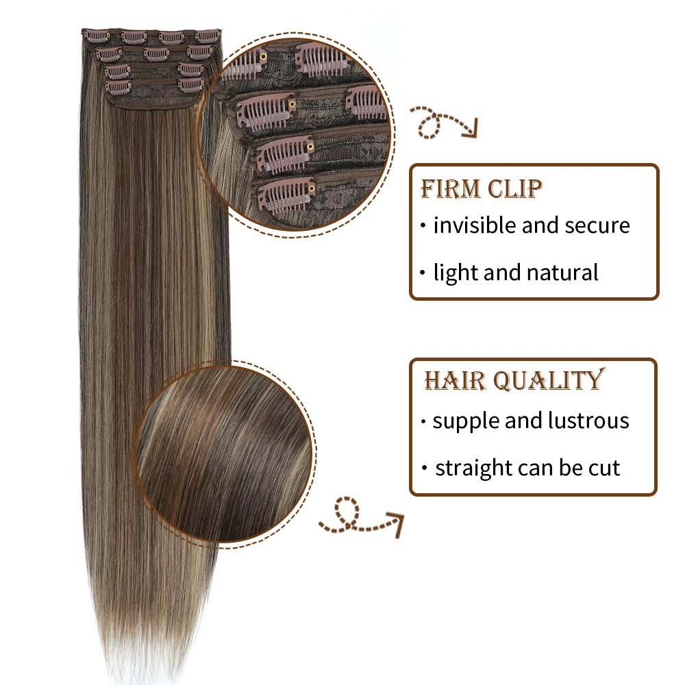 MAGICAE Long Straight Clip In Hair Extensions Natural Black 4 Pcs/Set 22 Inch Synthetic Hair Piece For Women