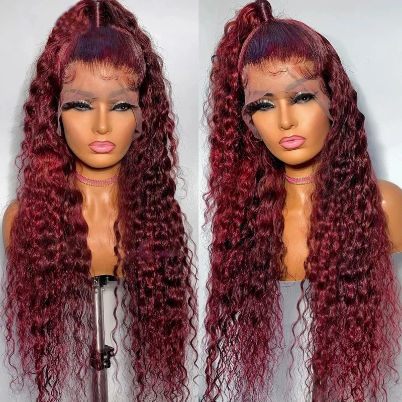 Mxwig Wig lembut tanpa lem keriting merah anggur sintetis renda depan Wig untuk wanita BabyHair ketebalan 180% menutupi Cosplay harian