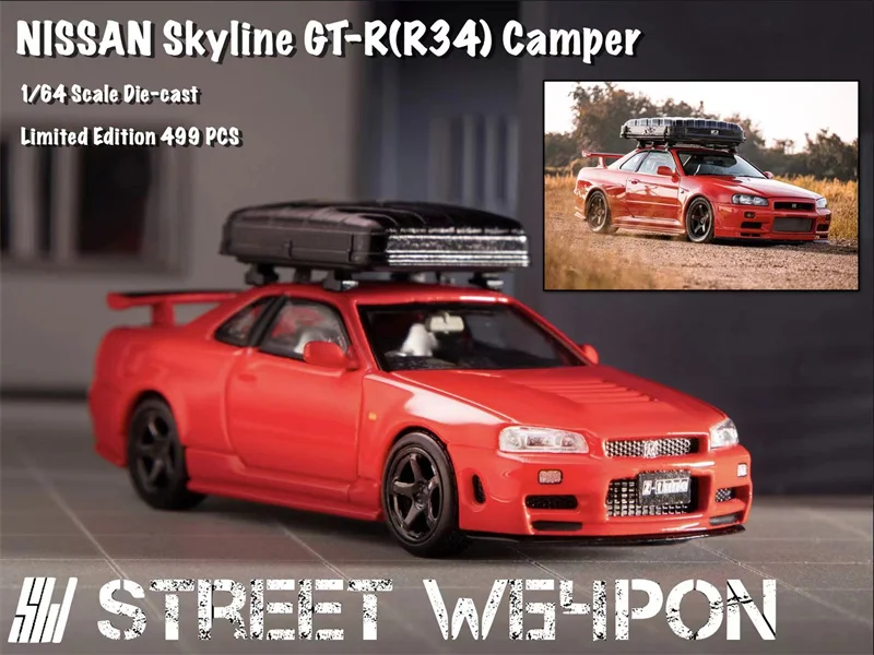 

Street Weapon 1:64 Skyline GT-R R34 Camper red limited499 Diecast Model Car