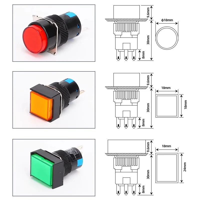 5ks 16 mm malý strčit knoflík spínač 5 špendlík obdélník square&round samojisticí self-reset momentální spínač energie spínač s lehký